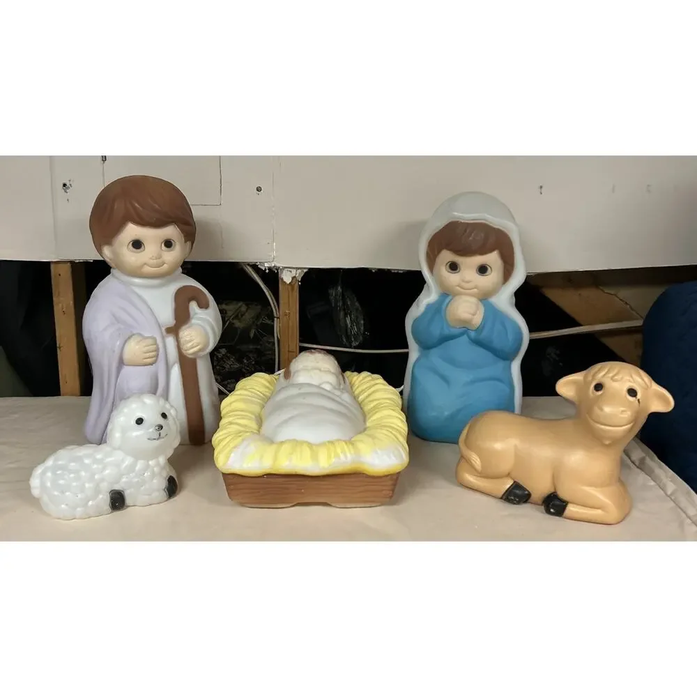 Vtg. General Foam Plastics Nativity Set Blow Mold Lights-5 Pcs 17